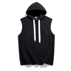 Sudadera con Capucha sin Mangas para Hombre, Color Sólido, Tejida, Transpirable, Talla Grande, Ropa Casual de Verano, Bordada, 100% Algodón - Product Image 5