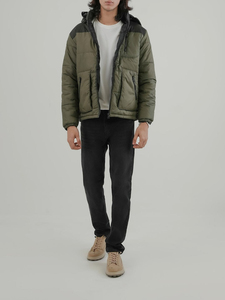 Chaqueta Acolchada con Capucha para Hombre, Color Verde Oliva, Cortavientos, con Cierre, Informal, para Invierno, Relleno Grueso de Poliéster, Color Sólido, Corte Regular - Product Image 2