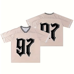 Maillots de football vintage unisexes, t-shirts à col en V oversize en mesh à épaules tombantes, avec design et taille personnalisés - Product Image 1