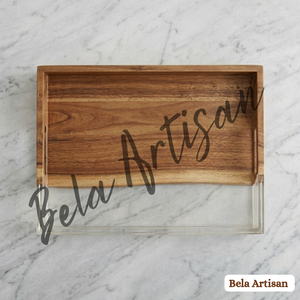 Modern Natural Acacia Wood & <b>Resin</b> Handicraft Serving Tray with <b>Clear</b> Base Rectangular Design for Home Hotel Wedding & Diwali - Product Image 3