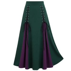 กระโปรงทรงเอเอ-ไลน์ ยาวปานกลาง ผ้าซาตินเอ็นเนอร์ไนซ์ ระบายอากาศได้ดี สไตล์วินเทจ โกธิค เรเนซองส์  ตกแต่งสีสันแบบคัลเลอร์บล็อก สำหรับผู้หญิง - Product Image 5