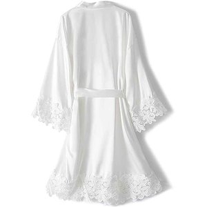 Robe de mariée en dentelle florale transparente pour femme, kimono sexy, lingerie, vêtements de nuit en satin avec ceinture, robe de chambre de mariage - Product Image 2