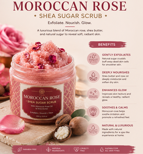 Moroccan Rose Shea Sugar <b>Body</b> <b>Scrub</b> Skin Smoothing Hydrating & Brightening Exfoliating Treatment OEM Private Label Wholesale - Product Image 3