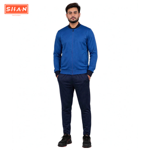 Conjunto Deportivo SHAN Unisex Azul Estampado con Cierre de Cremallera, Cuello Alto, Color Sólido, Ropa Casual Transpirable 100% Algodón, Corte Regular para Invierno - Product Image 1