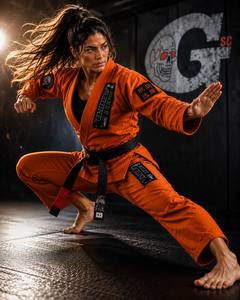 Women's <b>Orange</b> BJJ Kimono Regular Fit 100% Cotton Durable Jiu Jitsu Gi withcustom embroidery and Logo Patches - Product Image 6