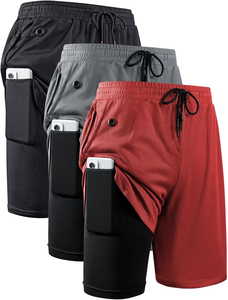 กางเกงขาสั้นออกกำลังกายผู้ชาย พรีเมียม ผ้าเรียบ สีพื้น 2 in 1 พร้อมซับในรัดรูป เอวยางยืด ระบายอากาศ แห้งเร็ว เหมาะสำหรับวิ่ง - Product Image 6
