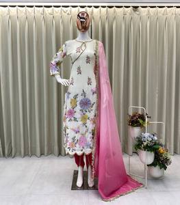 Conjunto de Kurti y Salwar con Bordado Chinon y Lentejuelas, con Dupatta de Organza Estampada, Completamente Cosido, Elegante, para Fiestas, Tallas M-XXL - Product Image 6