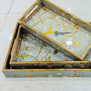 ชุดถาด MDF รูปหกเหลี่ยมตกแต่ง พร้อมเคลือบเงาแบบกระดาษเคลือบเงา ลายดอกไม้และนกสไตล์วินเทจ สำหรับจัดเก็บ - Product Image 3