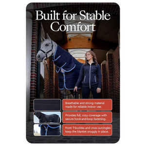 Couverture de cheval d'intérieur personnalisée en tissu 600D de poids moyen |   Linge de lit imperméable combiné avec protège-cou |   Tapis stable de 72 pouces - Product Image 5