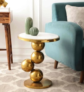 Table basse moderne en métal faite à la main avec plateau en marbre, design minimaliste, meubles de salon, structure en métal - Product Image 3