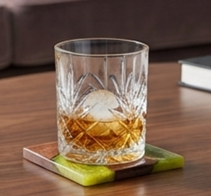 Premium Square Wooden <b>Coaster</b> With Green Resin Inlay Modern Non-Slip Design For <b>Table</b> Accessories Mats & Pads - Product Image 1