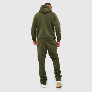 Mens Winter Solid Olive Green Heavyweight Fleece 100% Cotton <b>Hoodie</b> Jogger Pants Set Custom Logo Two Piece Tracksuit Casual - Product Image 3