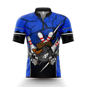 Custom Design High Quality Zipper Short Sleeves Sublimation <b>Bowling</b> Jersey Polyester Quick Dry Breathable <b>Bowling</b> Polo Shirts - Product Image 2