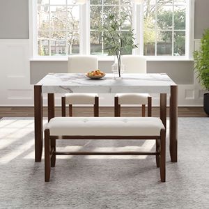 Set da Pranzo Moderno 4 Pezzi: Tavolo Effetto Marmo 117 cm e 2 Sedie Imbottite, Salvaspazio per 4 Persone, Ideale per Cucina - Product Image 3