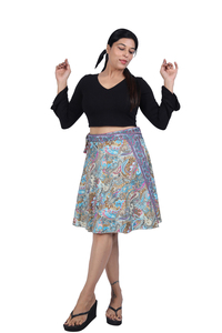 Polyester Satin Printed Paisley Casual Short <b>Skirt</b> with Drawstring Washable & Breathable Spring Season Manufacturer - Product Image 3