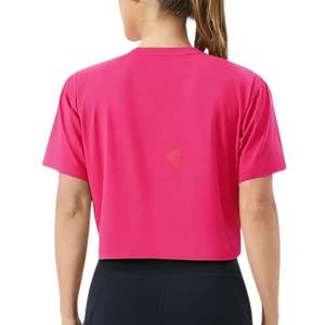 Camiseta Deportiva para Mujer, Color Rosa Fucsia, Corte Holgado, Estilo Yoga, Manga Corta, Alta Elasticidad, Secado Rápido - Product Image 2