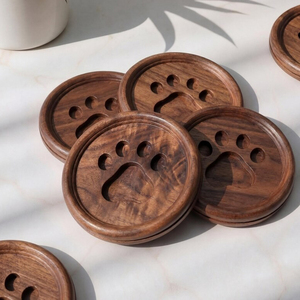 Round Wooden Paw Print Coaster Set Carved Animal Track Drink Mats Solid <b>Walnut</b> Wood <b>Coffee</b> Cup Coaster Rustic <b>Table</b> Decoration - Product Image 4