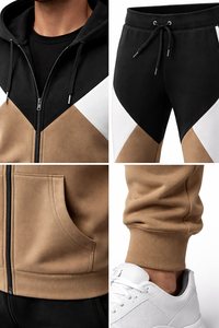Ensemble de survêtement pour homme, couleur beige et noir, sweat à capuche zippé et pantalon de jogging, tenue décontractée streetwear, gym, fitness, course à pied - Product Image 6