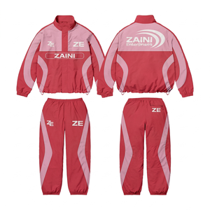 Conjunto Personalizado ZAINI para Hombre, Chaqueta Cortavientos Informal de Invierno, Tejida en Poliéster/Nailon de 300g, Transpirable, con Capucha, Paneles en Contraste Rosa y Verde - Product Image 1