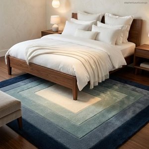 Tapis géométrique moderne à rayures, rectangulaire, en laine, fait main, tufté, avec envers antidérapant en latex, poils moyens de 12 mm, pour chambre à coucher - Product Image 2