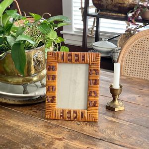 <b>Vintage</b> Style Rattan Photo <b>Frame</b> Geometric Design Natural Wooden Cane <b>Picture</b> <b>Frame</b> Decorative Tabletop Display Wholesale - Product Image 3