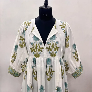 Vestido Casual Midi para Mujer, Tejido 100% Algodón, Liso, Manga Corta, Cintura Imperio, Estilo Babydoll, Cuello en V, Holgado, Funcional - Product Image 4