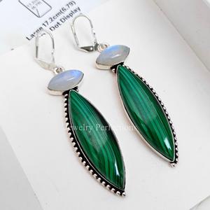 New Trendy Malachite Moonstone <b>Silver</b> Plated <b>Clip</b>-on Earrings Women's Jewelry Handmade Brass Wedding Third Party Appraisal - Product Image 3