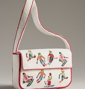 Bolso de Hombro Étnico de Lujo Hecho a Mano con Diseño de Esquí, Temática Invernal Vintage, Bordado con Cuentas y Bolsillo de Almacenamiento, Bolso de Moda - Product Image 1