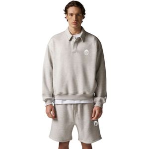 Ensemble sweat-shirt et short polo épais pour homme, en coton, style streetwear, avec col côtelé, ensemble de vêtements de sport tendance en gris - Product Image 5