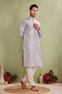 <b>Men's</b> Purple Cotton <b>Kurta</b> With Cream Regular Fit Traditional Casual Wear India Pakistan Style <b>Kurta</b> for <b>Mens</b> - Product Image 3