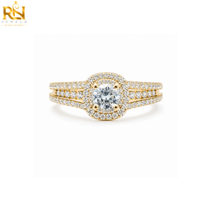 Round Cut Lab Grown Diamond Halo <b>Ring</b> <b>Split</b> Shank Solid Gold Engagement Band Women | Luxury Fine Jewelry Wedding <b>Rings</b> Wholesale - Product Image 1