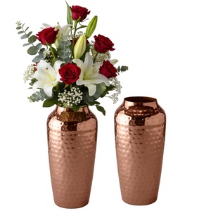 Moderno Centro de Mesa Decorativo Artesanal, Florero de Metal con Acabado de Cobre Martillado, Hecho a Mano, para Decoración del Hogar - Product Image 1