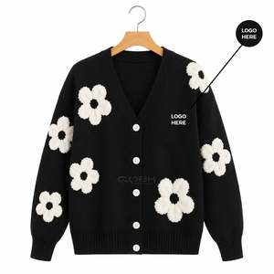 Cosh International Sorority Sisterhood Acrylic Custom Logo Breathable Loose Fit V Neck Stylish Flower Print <b>Cardigan</b> <b>Sweater</b> - Product Image 1