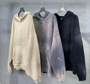 เสื้อฮู้ดดี้โอเวอร์ไซส์ผ้าฝ้ายฟลีซ 100% สไตล์วินเทจฟอกสีแบบแอซิดวอช แต่งดีเทลขาดๆ สำหรับผู้ชาย เหมาะสำหรับใส่ในฤดูหนาว สไตล์สตรีทแวร์ - Product Image 5