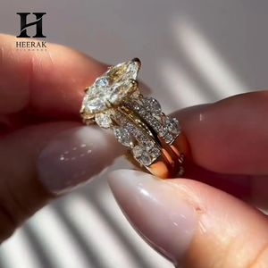 Conjunto de Anillos de Boda con Corte Marquesa de Moda, Anillo de Tiara Entrecruzado de 3 Piezas, Oro Amarillo de 10K y 14K, Joyería Fina Personalizada - Product Image 3