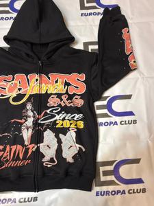 Hoodie zippé en coton 100% pour homme, coupe classique, imprimé DTG streetwear design premium, avec strass. - Product Image 2
