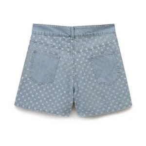 Oferta Caliente: Shorts Vaqueros Casuales Rectos de Mujer Estilo Vintage para Verano, Mezcla de Poliéster/Algodón, con Recortes y Bordados, Estilo Vaquero Personalizado - Product Image 1