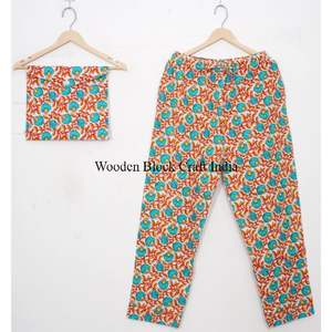 ชุดนอนผู้หญิงผ้าฝ้ายแขนยาวสำหรับฤดูร้อน ชุดลำลองลายดอกไม้พิมพ์ลายทำมือ ขายส่ง - Product Image 3