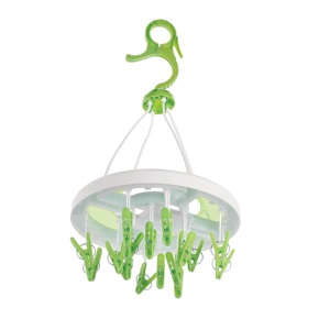 16 Clip Round Clothes <b>Drying</b> <b>Rack</b> With 16 Green Clips Hook Type Plastic Hanger For Laundry Room Multifunctional Durable Design - Product Image 1