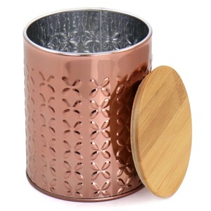 Rose Gold Kitchen Canisters Embossed Floral Metal Food Storage Jars with Eco-Friendly Bamboo Lids <b>Tea</b> <b>Coffee</b> <b>Sugar</b> Containers - Product Image 2