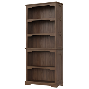 Majestic Solid Teak Wood Large Bookcase 5 Tier <b>Open</b> Shelving Unit with Carved Side Panels - Product Image 2