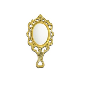 Vintage Pure Brass Handheld Mirror with Handle Antique Gold Finish Decorative Makeup Vanity Mirror - Product Image 1