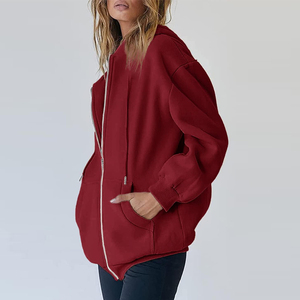 Zipper Style Fashion Wear Women Autumn Winter Solid Color Fleece Breathable Front Zipper Hoodies New Arrival Long Sleeve - Product Image 6