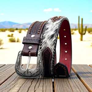 Ceinture artisanale en cuir pleine fleur avec boucle ardillon en alliage, en véritable cuir de vachette, embout gravé au laser, style vintage décontracté - Product Image 1
