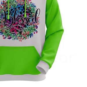 Sweat à capuche unisexe imprimé léopard floral, coupe classique, manches raglan, vert-gris, décontracté, pour l'automne, avec poche avant - Product Image 3