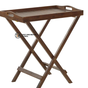 Solid Wood Folding Tray Table with Handles – Portable Serving Table, Brown Finish, Space-Saving Foldable Stand - Product Image 5