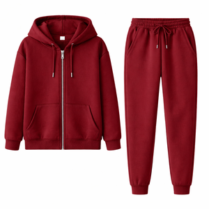 Premium Quality Burgundy Cotton Fleece Puff Print Graphic <b>Zip</b>-<b>up</b> <b>Crop</b> Hoodie Sweatpants Set Custom Design Women Tracksuit - Product Image 1