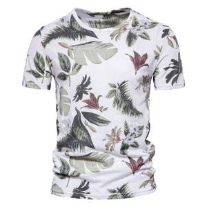 T-shirt décontracté pour homme, bleu marine, imprimé bambou, coupe ajustée, manches courtes, col rond, en polyester tricoté, respirant - Product Image 3