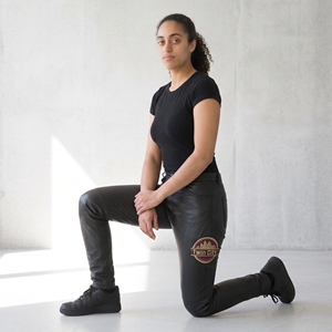 Twin City PU Leather Pants High Waist Skinny Fit Straight Leg Full Length With <b>Patch</b> Logo Casual Women's <b>Trousers</b> Autumn Style - Product Image 3