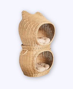 Maison pour animaux en rotin tressé à 2 niveaux avec coussin amovible, lits pour chiens et chats - Product Image 5